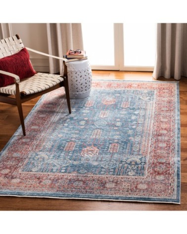 Tapis de salon interieur en bleu marine & rouge, 122 x 183 cm