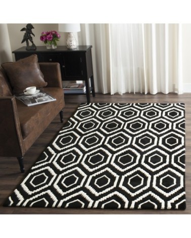 Tapis de salon interieur en noir & ivoire, 152 x 244 cm