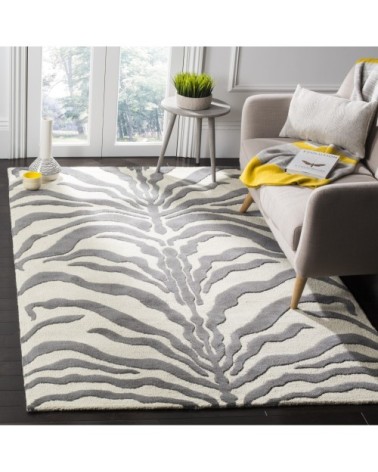 Tapis de salon interieur en ivoire & gris fonce, 183 x 274 cm