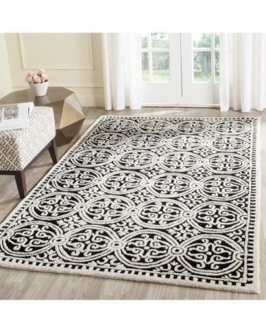 Tapis de salon interieur en noir & ivoire, 152 x 244 cm