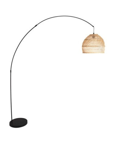 Lampadaire en rotin tressé et métal noir H.191cm