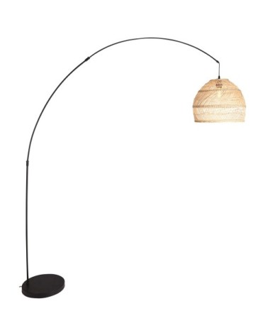 Lampadaire en rotin tressé et métal noir H.191cm