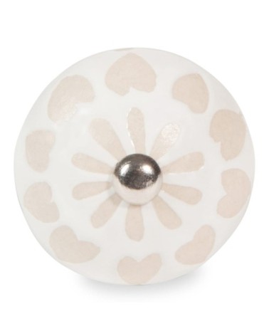Bouton de porte en faïence blanche et crème SARAH