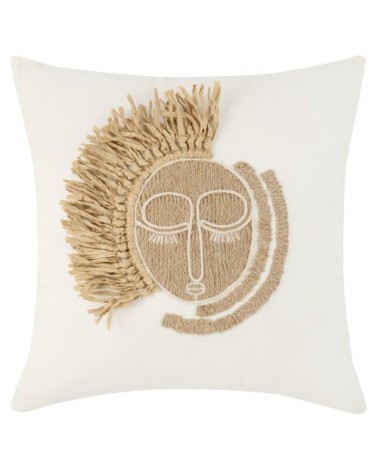 Coussin en coton, jute et raphia écrus et beiges, 40x40