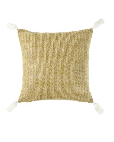 Coussin tressé et motifs brodés feuillages blancs 45x45