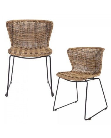 Lot de 2 chaises indoor et outdoor en résine tressée naturel
