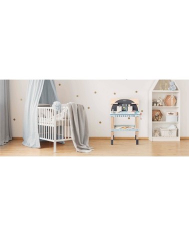 Banc d'outils pour enfants en bois bleu naturel
