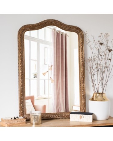 Miroir à moulure en bois de paulownia doré mat 65x95