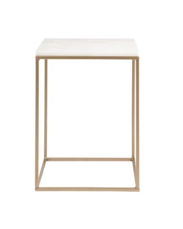 Bout de canapé en marbre blanc et métal doré