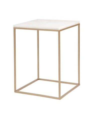 Bout de canapé en marbre blanc et métal doré