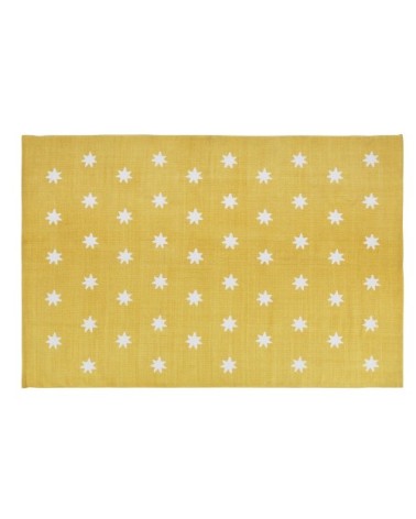 Tapis en coton recyclé jaune à étoile ecru 120x180
