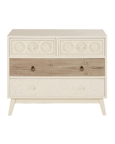 Commode 4 tiroirs blanche effet vieilli