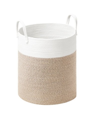 Panier à linge volume 60 l corde en coton avec poignées blanc et gris