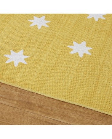 Tapis en coton recyclé jaune à étoile ecru 120x180