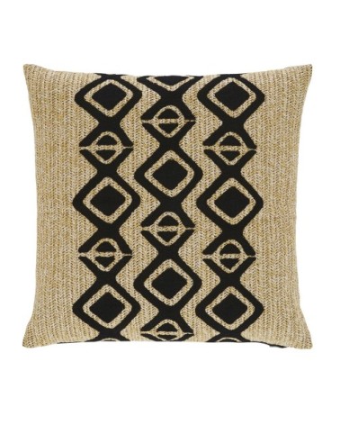 Coussin tissé en polypropylène beige broderie noire 45x45