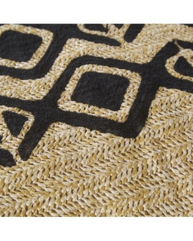 Coussin tissé en polypropylène beige broderie noire 45x45