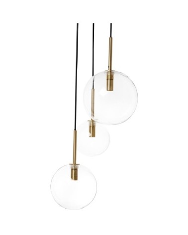 Suspension 3 globes en verre transparent et doré
