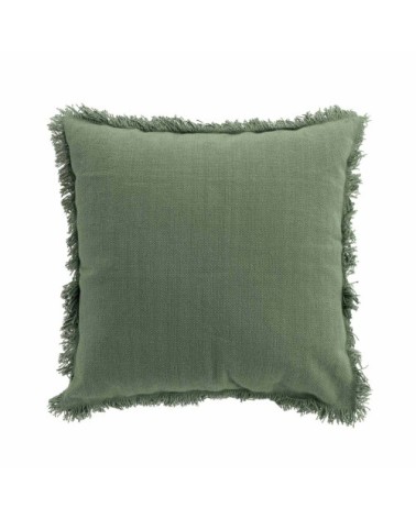 Coussin déhoussable à franges coton kaki 45 x 45
