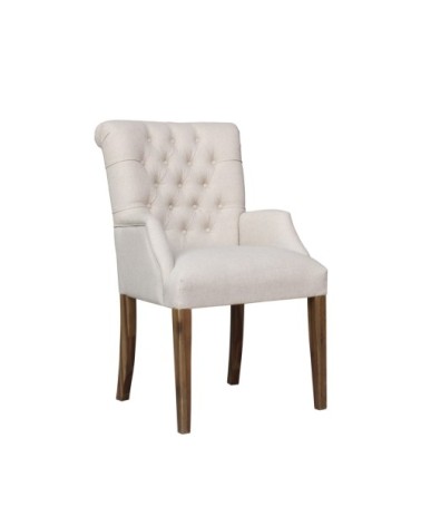 AGATA - Fauteuil de table capitonné en bois et lin naturel Lin