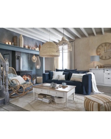 Coussins en coton écru et bleu à motifs (x3)