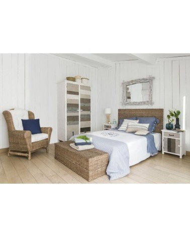 Coussins en coton écru et bleu à motifs (x3)