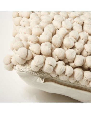 Coussin boules tricotées écrues 45x45