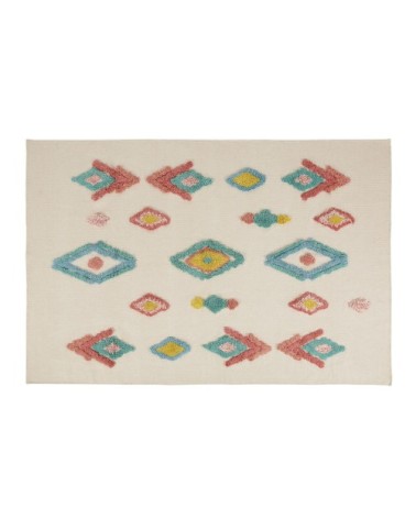 Tapis en coton beige avec éléments colorés en reliefs style berbère 120x180