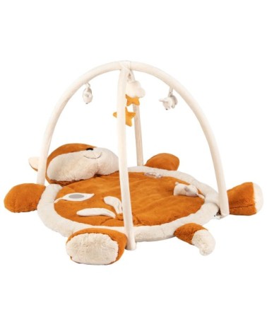 Tapis d'éveil bébé renard marron, écru et jaune moutarde