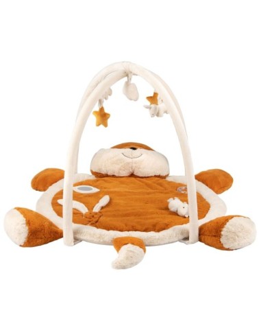 Tapis d'éveil bébé renard marron, écru et jaune moutarde