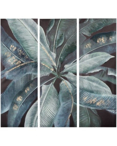 Triptyque imprimé végétal noir, vert et doré 78x75