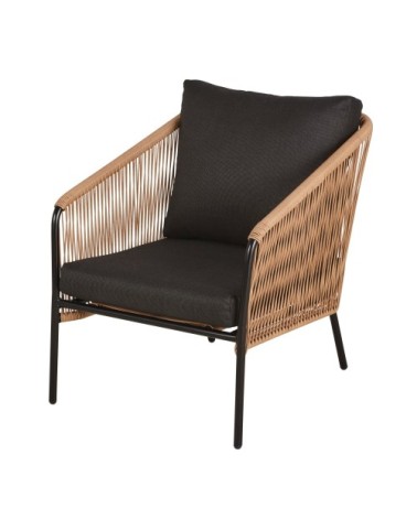 Fauteuil de jardin en résine recyclée beige et acier noir