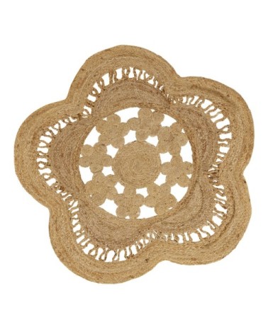 Tapis fleur tressé en jute beige