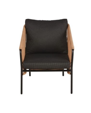 Fauteuil de jardin en résine recyclée beige et acier noir