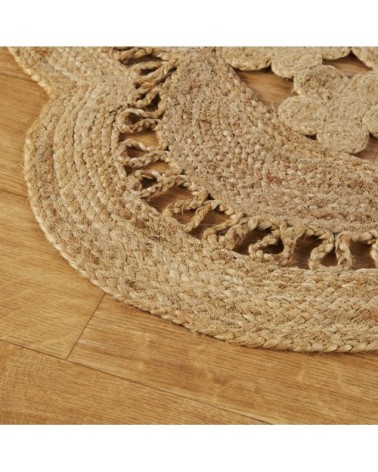 Tapis fleur tressé en jute beige