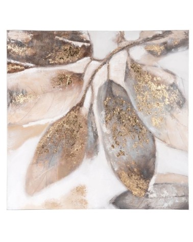 Toile imprimée et peinte feuilles écrues, grises et dorées 70x70