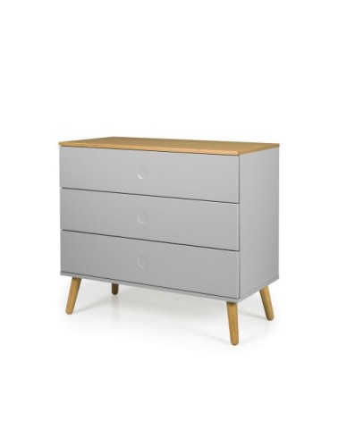 Commode en bois 3 tiroirs L90cm gris clair