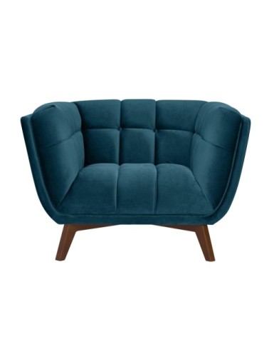 Fauteuil en velours bleu canard