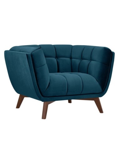 Fauteuil en velours bleu canard