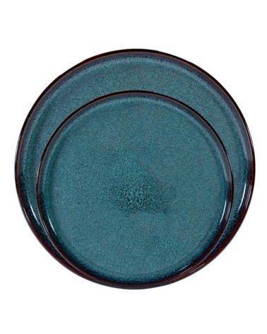 Assiette dessert en grés artisanal bleu 22 cm - Lot de 6