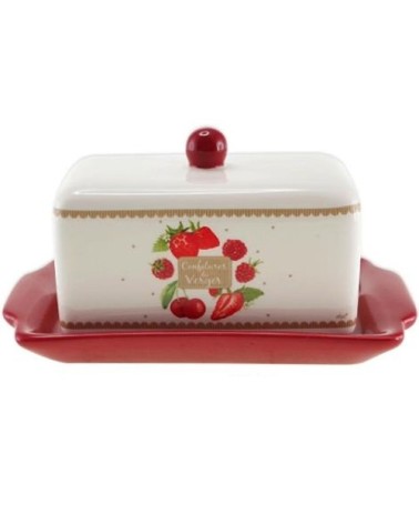 Boîte à beurre fraises en céramique