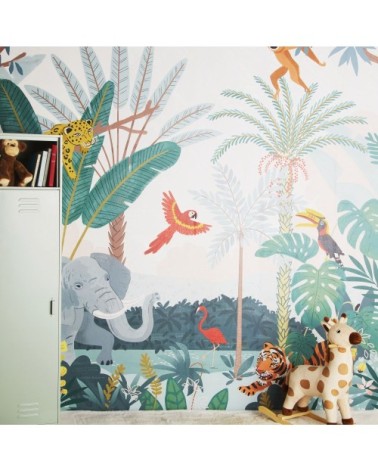 Papier peint imprimé jungle multicolore 250x300