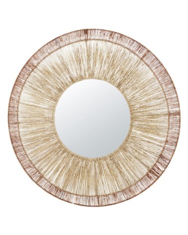 Miroir rond beige et rouge en jute D111