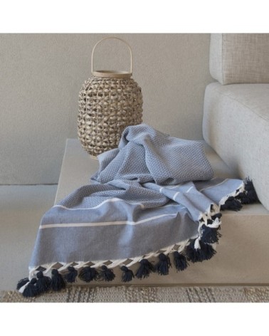 Plaid coton bleu pétrole 130x170
