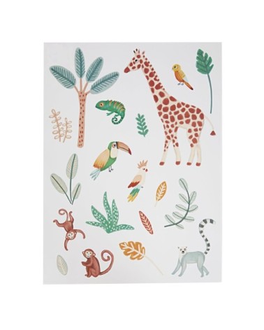 Stickers muraux animaux et feuillages multicolores