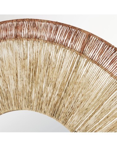 Miroir rond beige et rouge en jute D111