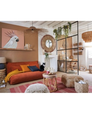 Miroir rond beige et rouge en jute D111