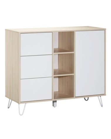 Commode 1 porte 3 tiroirs 95x51x120cm Blanc