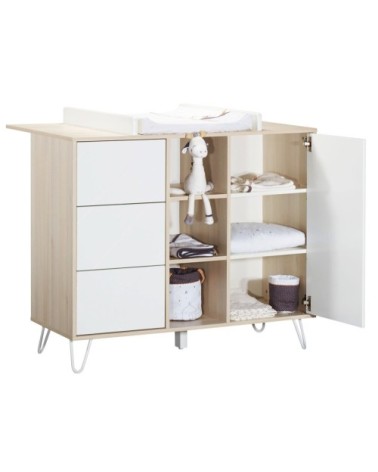 Commode 1 porte 3 tiroirs 95x51x120cm Blanc