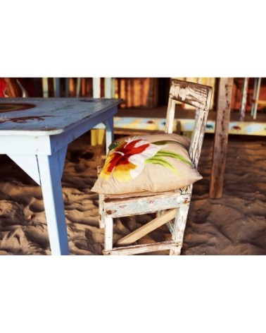 Coussin fleur du pacifique beige 50x50