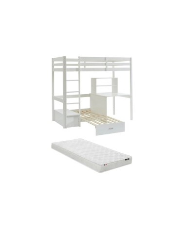 Lit mezzanine pin blanc 90 x 200 cm